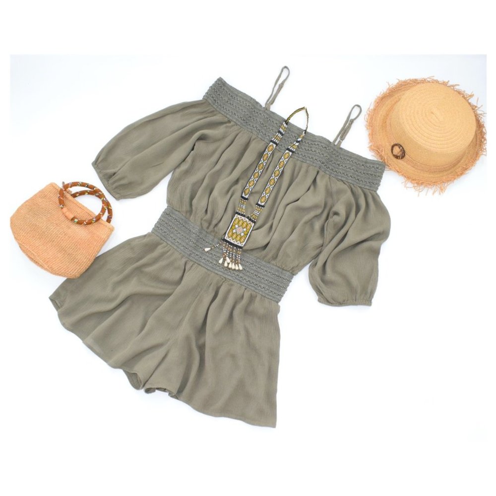 Purple Snow Olive Green Cold Shoulder Romper L